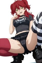 1girls ai_generated big_breasts black_panties breasts chocker collar female female_only freckles freckles_on_face ginger ginger_female ginger_hair gundam_00 nena_trinity nipples_bulge panties punk_girl red-haired_female red_hair red_hair_female redhead redhead_female redheaded_female short_skirt sole_female t-shirt tagme twintails twintails_(hairstyle) yellow-eyed_female yellow_eyes yellow_eyes_female