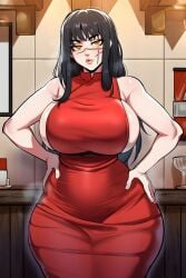 ai_generated big_ass big_breasts big_butt black_hair bubble_butt chainsaw_man curvaceous curvaceous_female curvaceous_figure curvy curvy_female curvy_figure dress female hands_on_hips huge_ass large_ass large_breasts light-skinned_female light_skin looking_at_viewer narrow_waist scar sideboob soujii thick_ass thick_hips thick_thighs wide_hips yoru_(chainsaw_man)