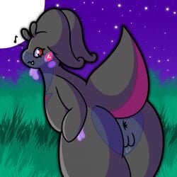 1:1 anthro anus ass bodily_fluids detailed_background digital_drawing_(artwork) digital_media_(artwork) female fleur_(balthysstuff) fusion generation_6_pokemon generation_7_pokemon genital_fluids genitals goodra hi_res hybrid looking_at_viewer nintendo nsfsunflower outside pokemon pokemon_(species) pokemon_fusion precum presenting presenting_anus presenting_vulva rear_view salazzle scalie solo spread_butt spreading three-quarter_view vulva