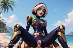 1boy 1boy1girl 1girls ai_generated anna_marie beach belt black_bodysuit bodysuit breasts brown_hair closed_eyes clothed_female_nude_male clothed_sex cloud cowgirl_position day eyeshadow female gloves hi_res holding_another's_wrist lipstick makeup marvel marvel_comics multicolored_hair nude ocean outdoors palm_tree penis pov progenarts pubic_hair purple_bodysuit purple_lips pussy rogue_(evolution) rogue_(x-men) sex short_hair sky small_breasts solo_focus spread_legs straddling straight torn_bodysuit torn_clothes tree two-tone_hair uncensored vaginal_penetration vaginal_sex watermark web_address white_hair x-men x-men_evolution