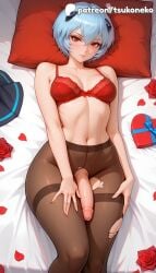 1futa 2026 ai_assisted ai_generated anime artist_name bed bed_sheet blue_hair box bra explicit falling_petals flower futanari gift gift_box hi_res high_quality high_resolution highres neon_genesis_evangelion on_bed pantyhose patreon patreon_username penis petals pillow rebuild_of_evangelion red_bra red_eyes red_flower red_rose rei_ayanami rose rose_petals short_hair sitting_on_bed stable_diffusion thorns torn_clothes torn_legwear tsukoneko underwear valentine valentine's_day valentines_day watermark