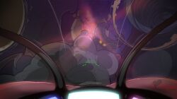 anthro breasts damage dragon female first_person_view genitals hi_res horn invalid_tag looming megfluff muscular mythological_creature mythological_scalie mythology nipples pixel scalie science_fiction solo space toony vulva wings