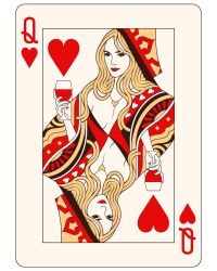 1girls art blonde_hair breasts card_(medium) crown female flat_colors lipstick mahdieh_farhad playing_card playing_card_theme plunging_neckline queen queen_of_hearts queen_of_hearts_(playing_card) red_lipstick solo wine wine_glass