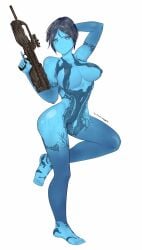 1girls 2d absurd_res artificial_intelligence athan-arion barefoot black_hair blue_eyes blue_hair blue_skin breasts colored_skin cortana english feet female female_only full_body gun halo_(game) halo_(series) hand_behind_head hi_res holding holding_gun holding_weapon large_breasts legs looking_at_viewer navel pose short_hair simple_background smile solo thick_thighs thighs weapon white_background