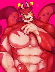 1boy abs anthro bodily_fluids cthugha_(tokyo_afterschool_summoners) dragon erection genital_fluids genitals hi_res licking licking_lips lifewonders male male_only muscular muscular_anthro muscular_male no_miso_crash nude pecs penis precum solo tentacle tokyo_afterschool_summoners tongue tongue_out video_games