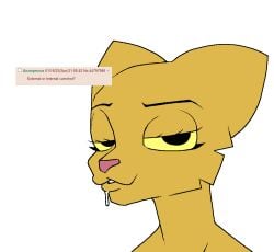 animated anonymous_artist anthro bedroom_eyes bethesda_softworks bodily_fluids cum cum_in_mouth cum_inside cum_on_tongue felid female genital_fluids katia_managan khajiit mammal narrowed_eyes prequel seductive short_playtime solo teeth text the_elder_scrolls tongue tongue_out video_games webcomic