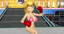 1girls 3d 3d_(artwork) alternate_breast_size arena armpit_peek bikini blonde_hair blue_eyes blush boxing boxing_gloves boxing_ring breasts busty camper222 cleavage clothing female female_only fighting_ring gloves human human_only leg_lift light-skinned_female light_skin lipstick looking_at_viewer mario_(series) medium_breasts navel nintendo one_eye_closed pale-skinned_female pale_skin pink_bikini pink_lips pink_lipstick ponytail pose posing princess_peach red_boxing_gloves red_gloves smile solo thick thick_hips thick_thighs thighs tied_hair wide_hips wink winking_at_viewer