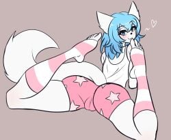 >:) 1girls animal_ears animation_meme_community anthro ass blue_hair blushing bubble_butt clothed clothing evil_smile female female_focus female_only female_solo heart kinathefox legs_up looking_at_viewer looking_back looking_back_at_viewer pajamas pussy pussy_visible_through_clothes short_hair smile smiling solo solo_female tagme tail thick_thighs thighs vagina vagina_visible_through_clothing viewed_from_behind virtual_youtuber white_tail wolf_ears wolf_girl wolf_tail wolfychu youtube youtuber