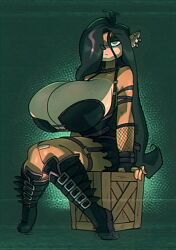 1girls 2022 activision ahoge anthro bandicoot big_breasts bigdad black_hair breasts breasts_bigger_than_head cleavage clothed clothing crash_(series) ear_piercing female female_focus female_only fishnet_armwear fishnets fur furry furry_only goth gothified green_background green_eyes hair_over_one_eye half-closed_eyes huge_breasts large_breasts long_hair oppai piercing platform_boots sitting solo tawna_bandicoot
