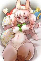 anthro blush breasts censored female fur genitals hair lagomorph leporid looking_at_viewer mammal nipples nude pussy rabbit setouchi_kurage smile solo