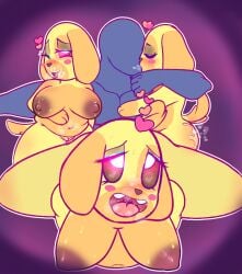 2022 animal_crossing anthro breasts canine domestic_dog dsmm dsmm_(artist) furry goldie_(animal_crossing) kissing mammal nintendo nipples pussy saliva thick_thighs thighs tongue tongue_out