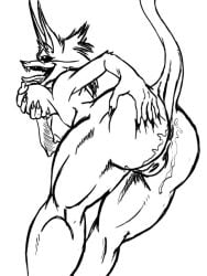 anus big_ass big_breasts big_butt breast_grab canid canine cum cum_drip cum_in_ass cum_in_pussy cum_inside dubmare female furry greyscale holding_breast muscular muscular_female open_mouth presenting_hindquarters pussy sharp_teeth thick_thighs unknown_artist