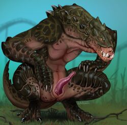 2020 alligatorid anthro bethesda_softworks crocodilian erection fallout gatorclaw genitals male nude penis presenting presenting_penis reptile scalie solo spread_legs spreading video_games whiteleech