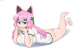 big_breasts blue_eyes colagirl feet female female_focus female_only gym_uniform headband jigglypuff jigglypuff_girl looking_at_viewer pink_hair pokemon pokemon_(species) smile smiling tagme