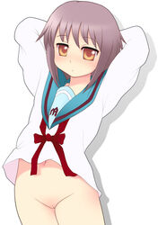 bottomless female female_only human kurappii nagato_yuki pointy_chin school_uniform serafuku solo suzumiya_haruhi_no_yuuutsu