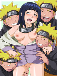 1girls 4boys blonde_hair blue_eyes blue_hair blush bottomless breasts censored clone clones female forehead_protector gangbang hand_on_head human hyuuga_hinata long_hair male naruto no_bra no_panties open_clothes open_mouth open_shirt oreshika pussy shirt short_hair simple_background smile standing straight straight_hair sweat undressing uzumaki_naruto white_eyes