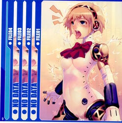 aegis_(persona) ahe_gao aigis_(persona) android blonde_hair blue_eyes bow cameltoe electricity electrocution fucked_silly hairband highres naughty_face nonude open_mouth persona persona_3 pussy_juice short_hair solo takara_shinnosuke tasaka_shinnosuke tongue wet