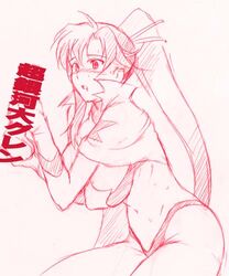 blush censored erect_nipples handjob long_hair lowres midriff monochrome penis ponytail sitting sketch solo space_yoko sweat tengen_toppa_gurren-lagann tengen_toppa_gurren_lagann tied_hair yoko_littner zundarepon zzz