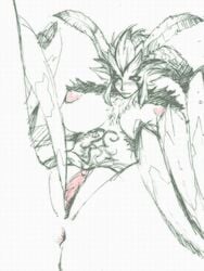 anus black_and_white blush breasts claws female final_fantasy final_fantasy_xi garuda monster_girl nipples nude pussy sketch solo spread_legs