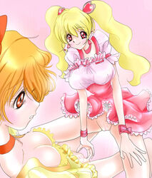 clothing cure_peach cure_pine dress fingering fresh_pretty_cure inori_yamabuki magical_girl medium_breasts momozono_love pretty_cure ravetx tagme yamabuki_inori yuri