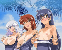 aoi_nogami glasses kaoru_akashi shiho_sannomiya swimsuit tagme tanline zettai_karen_children