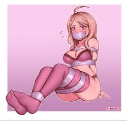 akamatsu_kaede blonde_hair bondage captured danganronpa danganronpa_v3 gag gagged negieggy rope straight_hair tape tape_bondage tape_gag taped_mouth tied_up underwear