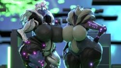 2022 2girls ass big_ass big_breasts breast_size_difference breast_squish breasts breasts_frottage coolmaster98 curvaceous curvy duo duo_female duo_focus female female_focus female_only hips huge_ass huge_breasts large_ass large_breasts prime_warframe saryn_(warframe) saryn_prime_(warframe) thick_thighs thighs voluptuous warframe watermark wide_hips