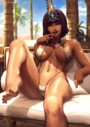 1girls 5_toes abs bare_arms bare_legs bare_shoulders bare_skin bare_thighs barefoot beauty_mark big_breasts blue_eyes blunt_bangs bob_cut bra breastplate breasts cameltoe cleavage clothed clothing crown dark-skinned_female dark_skin desert dreadlocks egyptian egyptian_clothes egyptian_goddess egyptian_mythology feet feet_up female female_focus female_only fit fit_female goddess large_breasts leg_up legs lipstick looking_at_viewer luminyu navel navel_piercing neith_(smite) palm_tree piercing purple_hair red_lips red_lipstick short_hair sitting sitting_down sitting_on_throne smite solo solo_female solo_focus throne throne_room toes toned toned_female toned_stomach underwear