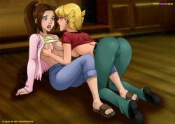 2girls ass blonde_hair boom-boom_(x-men) breasts brown_hair cameltoe clothed clothed_sex female female/female female_only hand_on_breast kitty_pryde lesbian_sex lifted_shirt marvel marvel_comics multiple_girls new_mutants nipples palcomix ponytail shadowcat shadowkat_(x-men) short_hair superheroine tabitha_smith x-men x-men_evolution yuri yurihaven.com