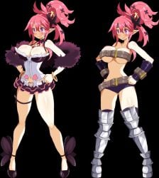 1girls belly_button belt belt_bra beltbra boa breasts bursting_breasts cleavage cosplay detached_collar disgaea disgaea_5 dismania female female_fighter female_only garter hair_ornament hair_up huge_breasts lady_fighter large_breasts microskirt miniskirt multiple_images necktie pink_hair pointy_ears seraphina_(disgaea) shorts skirt standing tagme underboob valkyrie_(disgaea)