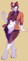 2021 5_fingers anthro areola breasts clothed clothing digital_media_(artwork) eyebrows eyelashes female fingers furry genitals hair hi_res junebuq junie_cuties looking_at_viewer nipples orange_eyes pussy smile solo