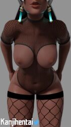 1girls 3d blizzard_entertainment breast_cutout dark-skinned_female dark_skin female female_only fishnet fishnet_legwear fishnet_leotard fishnet_stockings hands_on_own_ass holding_own_ass indian indian_female kanjihentai large_breasts overwatch presenting satya_vaswani solo solo_female symmetra thick_thighs wide_hips