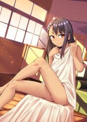 1girls black_hair blush brown_hair comic female_focus female_only ghettoyouth hayase_nagatoro hi_res long_hair looking_at_viewer modeling nude please_don't_bully_me,_nagatoro smile solo tan tan_skin