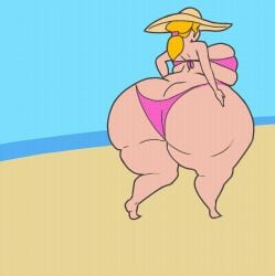 1girls animated anus ass ass_cleavage beach big_ass big_breasts bikini blonde_hair bluepants_(artist) breasts butt_crack fart farting female gif gigantic_ass hair hat huge_ass hyper hyper_ass hyper_scat panties pink_bikini pink_panties scat thick_ass thick_thighs walking wide_hips