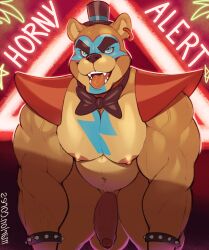 1boy animal_ears animal_humanoid anthro anthro_only areola areolae balls ballsack bara bear belly_button big_balls big_eyebrows big_pecs big_penis blue_eyes cock dick ears english english_text eyebrows eyes five_nights_at_freddy's five_nights_at_freddy's:_security_breach furry furry_male gay genitals glamrock_freddy_(fnaf) humanoid male male_only marlon.cores muscles muscular muscular_male navel nipples penis scottgames short_ears solo teeth teeth_visible testicles text tongue tongue_out vein veins veiny veiny_muscles veiny_penis