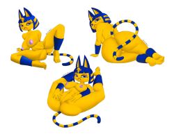 animal_crossing ankha anthro ass blue_fur egyptian erect_nipples feline female frown furry horus1998 huge_breasts nintendo short_hair solo striped_tail tail yellow_fur