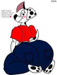 101_dalmatian_street 101_dalmatians big_butt disney dylan_(101_dalmatians) gay jeans looking_at_viewer looking_back_at_viewer luxioboi22 mature_male red_shirt seductive solo talking_to_viewer vincikkkk_(artist)