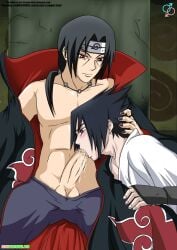 2boys age_difference bent_over black_hair blowjob brothers cum cum_in_mouth gay incest lying_on_person male male_only nail_polish naruto naruto_(series) naruto_shippuden older_brother older_male oral penis penis_in_mouth ponytail rear_deliveries red_eyes sasuke_uchiha sharingan siblings sitting throne tied_hair uchiha_itachi uncensored yaoi younger_brother younger_male