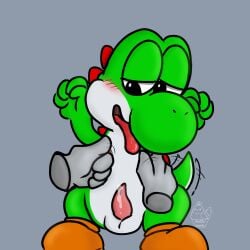 1:1 anthro balls bedroom_eyes blush bodily_fluids cum digital_drawing_(artwork) digital_media_(artwork) dinosaur disembodied_hand ejaculation erection genital_fluids genitals green_yoshi hands-free hi_res leaking_cum leaking_precum male male_only mario_(series) muffinlewds narrowed_eyes nintendo nipple_fetish nipple_pinch nipple_play nipples nude open_mouth penis pinch precum reptile scalie seductive simple_background smile solo solo_focus tail_motion tailwag tongue tongue_out video_games yoshi