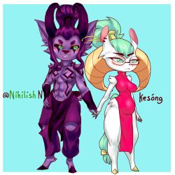 1boy 1girls bat cute demon demon_hunter female fox furry fursona goat horns kesong male muscular_male nihilish_(nihilishn) nihilishn pangolin pregnant tattoo tattoos xingzuo_temple