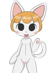 1girls animal_crossing anthro black_eyes blush_stickers dreameclipsewolf fangs felicity_(animal_crossing) feline female flat_chest furry nintendo open_mouth orange_hair pawpads pussy solo tail transparent_background white_fur