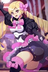 1girls abdl bare_thighs blush boots breasts diaper elise_(fire_emblem) female_only femsub fire_emblem fire_emblem_fates gloves humiliation infantilism lilith-fetish long_hair mind_control multicolored_hair nintendo open_mouth peeing peeing_self pink_eyes skirt small_breasts smile solo thigh_boots thighs twintails upskirt urine