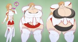 1girls age_progression ass ass_expansion bbw belly_expansion breast_expansion breasts commission female huge_ass huge_belly huge_breasts milf obese obese_female overweight overweight_female potion saturnxart sequence sword_art_online thick_thighs transformation_sequence weight_gain wide_hips yuuki_asuna