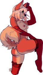 2021 anthro areola black_nose breasts canid canine canis digital_media_(artwork) domestic_dog female green_eyes hi_res junebuq junie_cuties mammal nipples solo