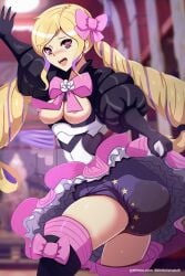 1girls abdl bare_thighs blush boots breasts breasts_out diaper elise_(fire_emblem) female_only femsub fire_emblem fire_emblem_fates gloves humiliation infantilism lilith-fetish long_hair mind_control multicolored_hair nintendo nipples open_mouth peeing peeing_self pink_eyes skirt small_breasts smile solo thigh_boots thighs twintails upskirt urine