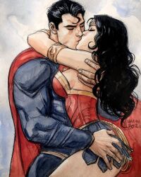 1boy 1girls 2021 ass_grab closed_eyes couple dc_comics enrico_marini female hugging kissing male romantic romantic_couple straight superman superman_(series) wonder_woman wonder_woman_(series)