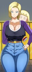 1girls android_18 blonde blonde_hair blue_eyes breasts cameltoe cleavage curvy dragon_ball erect_nipples female gigantic_breasts huge_areolae huge_ass marron pinkpawg puffy_nipples short_hair smile thick_lips voluptuous wide_hips yellow_hair