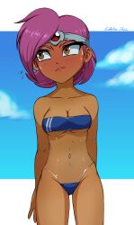 dark-skinned_female dark_skin embarrassed gabbslines gris_swimsuit swimsuit