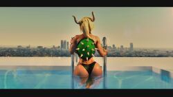 3d agentbobgreen ass blonde_hair bowsette mario_(series) new_super_mario_bros._u_deluxe nintendo pool wet