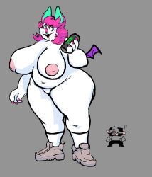 anthro big_breasts bovid breasts caprine claws clothing fangs female final_fantasy footwear hair hi_res horn male mammal monster_energy moogie_(twistcmyk) moogle overweight overweight_female pink_hair sheep sheepu_senpai shoes sneakers square_enix video_games wings